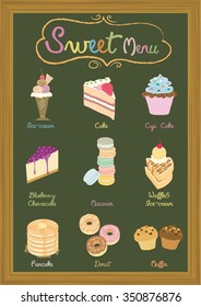 Vector sweet menu on blackboard template for cafe&sweet shop.