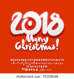 Tarjeta de felicitación Vector dulce Merry 2018 con un conjunto de letras, símbolos y números. 