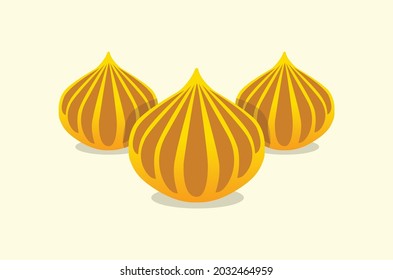 Vector Sweet Modak shape mithai or dumpling for festival Ganesh Chaturthi sweet. Modak Laddoo Food Concept