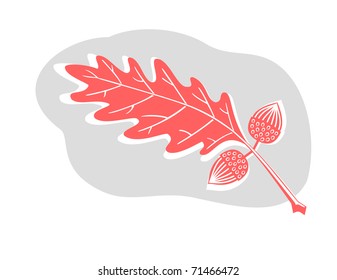 Vector - a sweet original acorn and oak leaf design in a woodcut style.