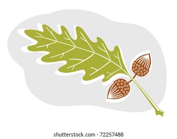 Vector - a sweet original acorn and oak leaf design in a woodcut style.