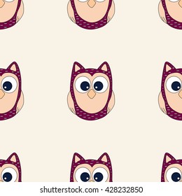 Vector sweet owl seamless background. Owl pattern