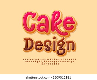 Vector Sweet poster Cake Design. Funny Delicious Font. Donut style Alphabet Letters and Numbers.