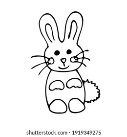Conejo vectorial dulce, conejito Felices easters día aislado en blanco y negro, gateo de mano, para tarjeta, primavera holliday