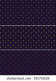 Vector sweet seamless patterns or textures set with polka dots on violet background. For web design, blog and desktop wallpaper or scrapbook. Stock illustration.