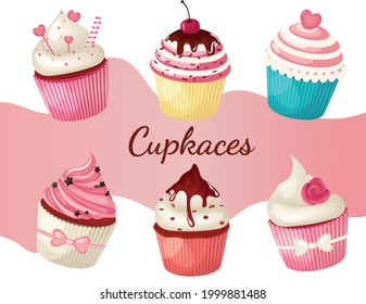 Vektor-Süßigkeiten. Cupcakes. Flacher Stil.