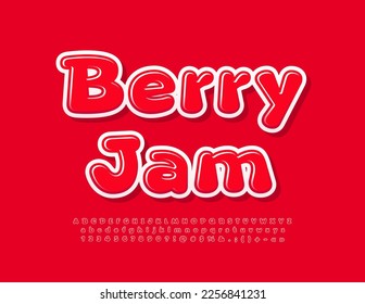 Signo vectorial dulce Berry Jam con fuente roja brillante. Letras, números y símbolos de alfabetos brillantes y graciosos