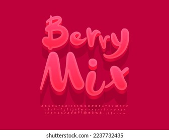 Vector sweet sign Berry Mix with bright handwritten Font. Artistic red Alphabet Letters, Numbers and Symbols set