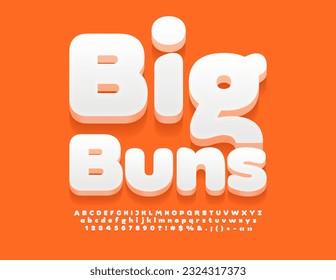 Señal de vectores dulces Big Buns. Fuente blanca 3D. Conjunto de letras, números y símbolos alfabéticos de estilo moderno