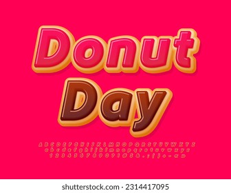Vector sweet Sign Donut Day. Modern Creative Font. Tasty Donut Alphabet Letters and Numbers