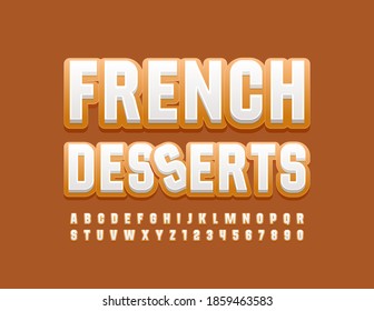 Vector sweet sign French Desserts. Delicious cookie Font. Glazed Biscuits Alphabet Letters and Numbers set