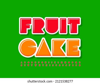 Vector sweet sign Fruit Cake. Creative abstract Font. Red glossy Alphabet Letters and Numbers set