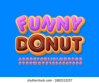 Vector sweet sign Funny Donut. Delicious cake Font. Tasty Alphabet Letters and Numbers set