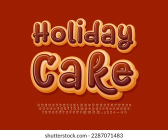 Vector sweet Sign Holiday Cake. Chocj handwritten Font. Delicious set of Alphabet Letters, Numbers and Symbols.