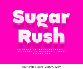 Vector sweet sign Sugar Rush. Cute White Font. Artistic 3D Alphabet Letters and Numbers set.