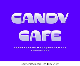 Vector sweet signboard Candy Cafe. Candy style Font. Modern White Alphabet Letters and Numbers set.