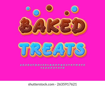 Vector Sweet sticker Baked Treats. Tasty Cake Font. Playful Donut Alphabet Letters and Numbers set.