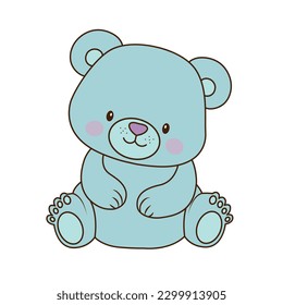 Vector sweet turquoise modest bear cub icon. Vector smiling bear, antistress icon. Bear