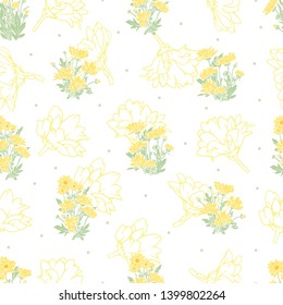 Vector Sweet Yellow Bouquet Flower Seamless Pattern