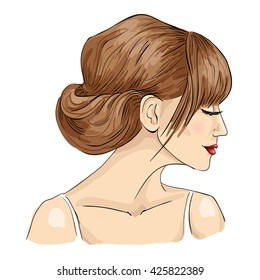 Vector. Sweet young girl with the Greek hairstyle
