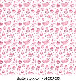 Vector Sweets. Bubble Gum, Fruits, Berries Seamless pattern. Hand Drawn Doodle Chewing Gums. 
