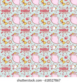 Vector Sweets. Bubble Gum Seamless pattern. Hand Drawn Doodle Chewing Gums. I love bubble gum. 