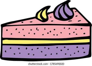 torta de dulces vectoriales con mano de crema pintada en color doodle