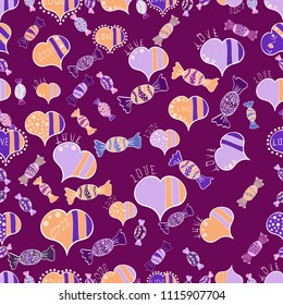 Vector of sweets and candies. Seamless candies. Vector.