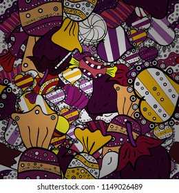 Vector of sweets and candies. Seamless candies. Vector.