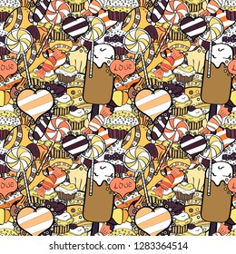 Vector of sweets and candies. Seamless candies. Vector.
