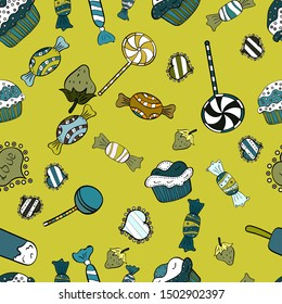 Vector of sweets and candies. Seamless candies. Vector.