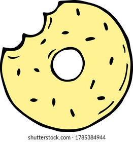 
vector sweets yellow round donut bitten hand drawn in doodle style colored