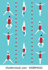vector of swimmers are swimming in swimming pool,top view
