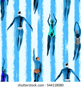 vector of swimmers are swimming in swimming pool,top view