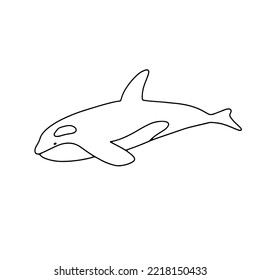 Vector swimming killer whale isolated on white background. Hand drawn outline doodle illustration ocean or underwater animal