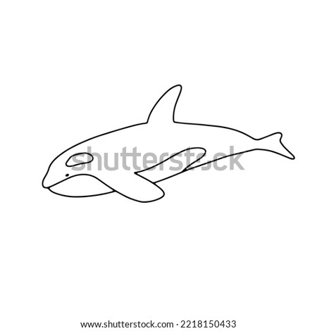 Vector swimming killer whale isolated on white background. Hand drawn outline doodle illustration ocean or underwater animal