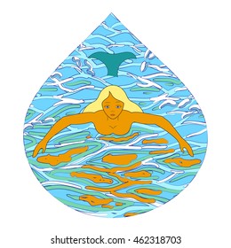 vector of swimming mermaid