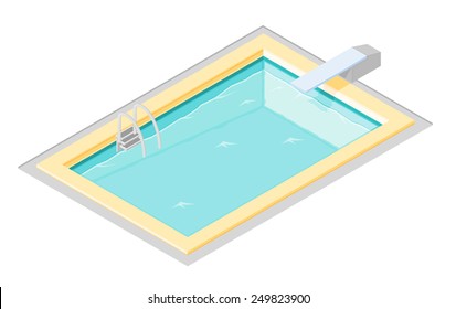 Vector Swimming Pool With A Diving Board. Swimming Pool. Rectangular Swimming Pool.