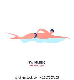 Vector swimming pool icon. Editable swimmer illustration in bright colors isolated on white background. Pictograms collection. Healthy lifestyle graphic design. Sport, healthcare concept
