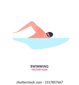 Vector swimming pool icon. Editable swimmer illustration in bright colors isolated on white background. Pictograms collection. Healthy lifestyle graphic design. Sport, healthcare concept