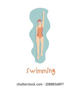 Vector swimming pool icon. Editable swimmer illustration in bright colors isolated on white background. Cartoon character. Healthy lifestyle graphic design. Sport, healthcare concept