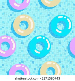 Vektorschwimmbad aufgeblasen klingt nahtlos Muster. Digitalpapier im Sommer. Illustration der Wasseroberfläche. Farbige Kacheln wiederholen Hintergrund. Sommergewebe, Stoffdesign-Hintergrund