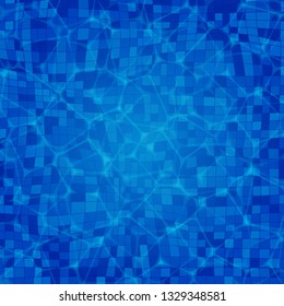 Vector swimming pool ripple water texture surface with sunlight glare background. Top view summer background