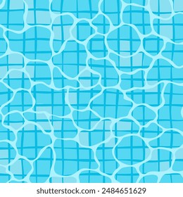 Vector of swimming pool surface background with clear water and pool tiles in blue color, light ripple texture at the top. For artwork design about swimming pool, water and summer.