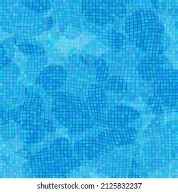 Vector Swimming Pool Texture. Transparent Wave Surface Reflect. Blue Mosaic Background.