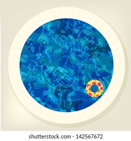 Vector swimming pool water background with lifebuoy 