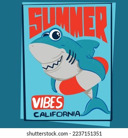 vector swimming shark illustration for kids t shirts