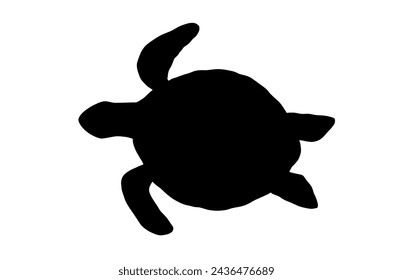 Vector swimming silhouette sea turtle isolated on white background. Hand drawn illustration ocean or underwater animal