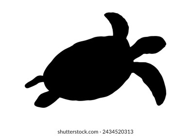 Vector swimming silhouette turtle isolated on white background. Hand drawn illustration ocean or underwater animal