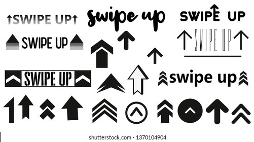 Vector swipe up icon set isolated on background for stories design blogger, scroll pictogram. Arrow up logo. 10 eps Black swipe up vector
